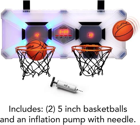 حلقة كرة سلة صغيرة من إيست بوينت - متعددة الألوان، عبوة من قطعة واحدة - منافسات داخلية وألعاب كرة السلة وجهاً لوجه - مصابيح LED مضيئة وحلقة داخلية - تصميم مدمج وألعاب في الطابق السفلي in Kuwait