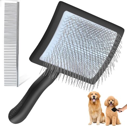 YOPETAYU Pet Comb for Long Haired Dogs and Cats. Removes Loose Fur, Undercoat, Tangles Hair, Knots, Dirt. Has a Comfortable Non-Slip Handle, Wide & Narrow Stainless Steel Teeth in Saudi Arabia