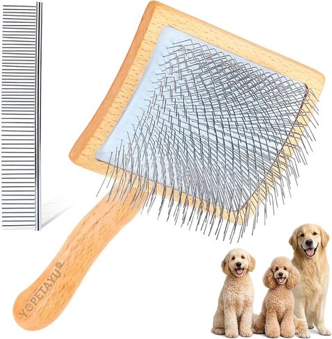 YOPETAYU Pet Comb for Long Haired Dogs and Cats. Removes Loose Fur, Undercoat, Tangles Hair, Knots, Dirt. Has a Comfortable Non-Slip Handle, Wide & Narrow Stainless Steel Teeth in Saudi Arabia