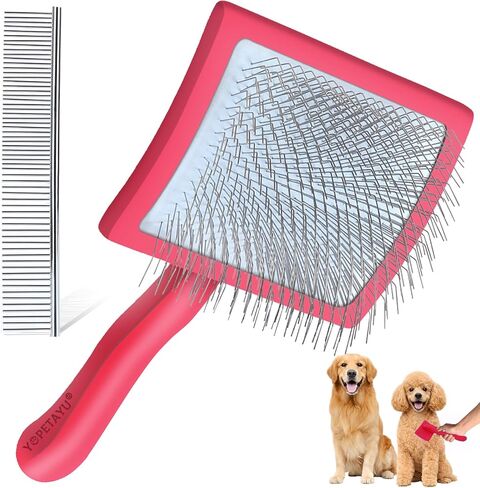 YOPETAYU Pet Comb for Long Haired Dogs and Cats. Removes Loose Fur, Undercoat, Tangles Hair, Knots, Dirt. Has a Comfortable Non-Slip Handle, Wide & Narrow Stainless Steel Teeth in Saudi Arabia