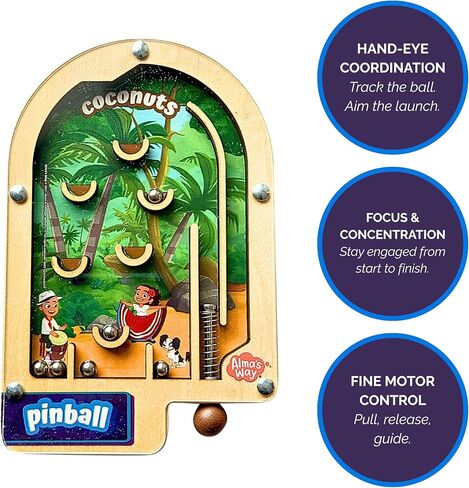 Upbounders® Alma's Way™ لعبة الكرة والدبابيس الخشبية بجوز الهند - لعبة الكرة والدبابيس المحمولة للسفر للأطفال بعمر 3 سنوات فما فوق - لعبة مغامرة الجزيرة بدون شاشة in Kuwait