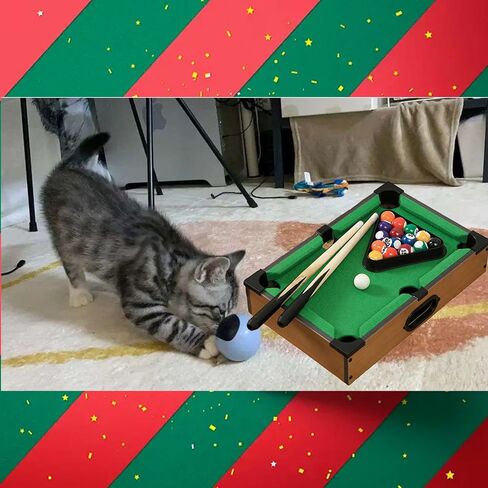 Mini Pool Table Wooden Billiards Tabletop Board Game for Family Night Party Time Gift for Cat Lovers in Saudi Arabia