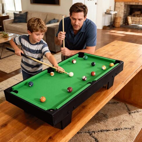 36 inch Mini Pool Table, Portable Pool Arcade Game Table for Living Room, Equipped with Cue Sticks, Chalk, Brush and Tripod, Perfect for Home Entertainment in Saudi Arabia