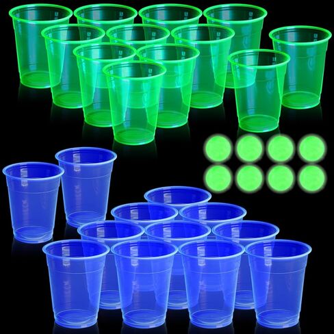 مجموعة ألعاب تنس الطاولة المتوهجة في الظلام مكونة من 32 قطعة تتضمن 24 قطعة من الأكواب البلاستيكية المتوهجة و8 كرات للحفلات الداخلية والخارجية وأعياد الميلاد وحفلات الزفاف وحفلات الشواء in Kuwait