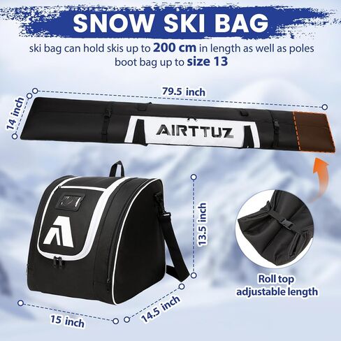 Ski Bag and Boot Bag Combo, Water-Resistant Ski Boot Travel Bag Fit Skis Up to 200 cm & Boots Size 13 With 5mm Foam Ski Gear Bag. in Saudi Arabia