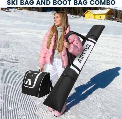 Ski Bag and Boot Bag Combo, Water-Resistant Ski Boot Travel Bag Fit Skis Up to 200 cm & Boots Size 13 With 5mm Foam Ski Gear Bag. in Saudi Arabia