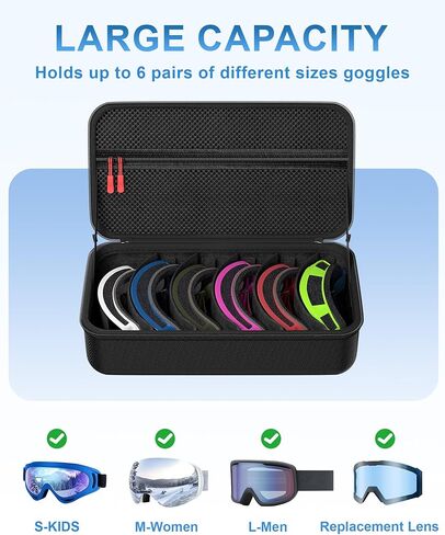 ProCase Hard Travel Case for Ski Goggles, Large Capacity Hard Shell Carrying Holder Snow Goggles Motorcycle Glasses Lens Case with Handle Multi Compartment -Black in Kuwait