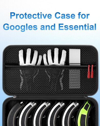 ProCase Hard Travel Case for Ski Goggles, Large Capacity Hard Shell Carrying Holder Snow Goggles Motorcycle Glasses Lens Case with Handle Multi Compartment -Black in Kuwait