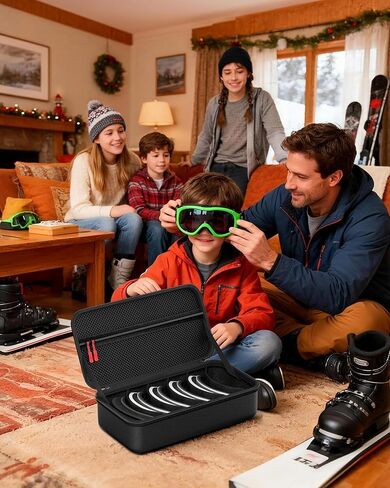 ProCase Hard Travel Case for Ski Goggles, Large Capacity Hard Shell Carrying Holder Snow Goggles Motorcycle Glasses Lens Case with Handle Multi Compartment -Black in Kuwait