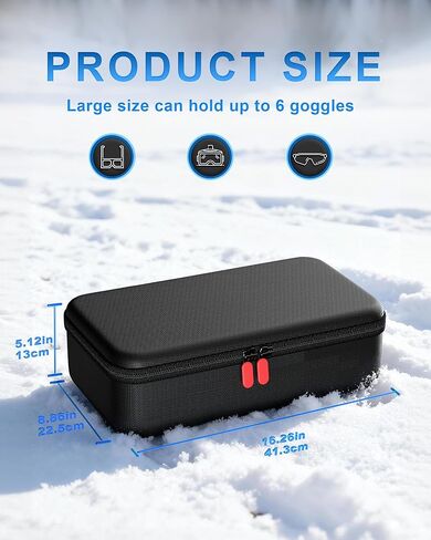ProCase Hard Travel Case for Ski Goggles, Large Capacity Hard Shell Carrying Holder Snow Goggles Motorcycle Glasses Lens Case with Handle Multi Compartment -Black in Kuwait