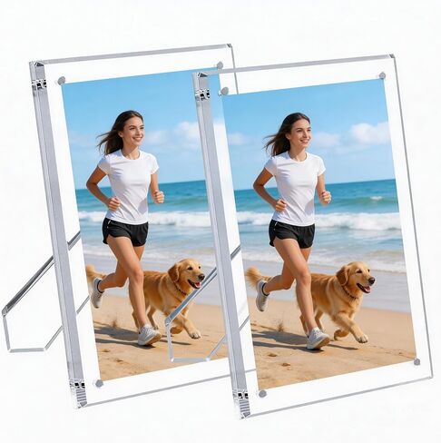 hansanti 2 حزم إطارات صور أكريليك مقاس 6 × 8 بوصة مع حامل، إطار صورة مغناطيسي شفاف، إطار صورة منضدية بدون إطار مع مغناطيس لعرض سطح المكتب المنزلي أفقيًا أو رأسيًا in Kuwait