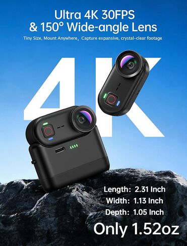 كاميرات 4K Mini Body Action Camera POV Body Cam، كاميرا رياضية سعة 64 جيجابايت مع تسجيل فيديو صوتي، كاميرا إبهام محمولة مغناطيسية مقاومة للماء يمكن ارتداؤها للدراجات النارية ومدونات الفيديو والتزلج وركوب الدراجات والمشي لمسافات طويلة - أسود in Kuwait
