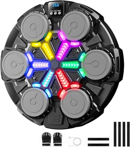 Upgraded Music Boxing Machine for Kids and Adults, Bluetooth Wall Mounted Punching Pad with Gloves,Rhythm Lights&Two-Player Battle Home Gym Equipment,Sports Toy Gift for Ages 3-12 Year Old in Kuwait