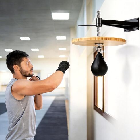 منصة حقيبة السرعة، حامل حقيبة السرعة من خشب الخيزران، ارتفاع قابل للتعديل مع حقيبة السرعة الدوارة لتدريبات الملاكمة، اللكم، التمرين in Kuwait