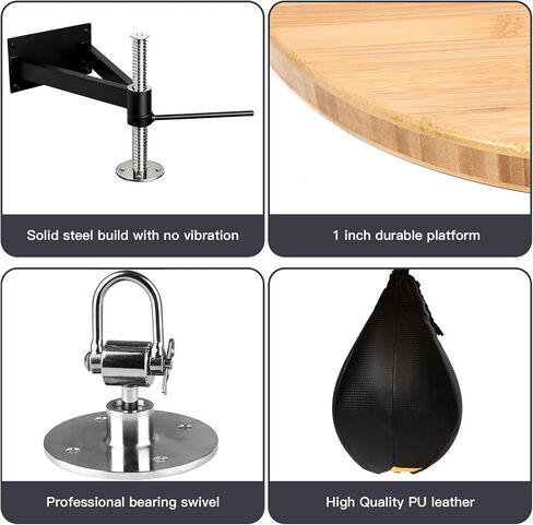 منصة حقيبة السرعة، حامل حقيبة السرعة من خشب الخيزران، ارتفاع قابل للتعديل مع حقيبة السرعة الدوارة لتدريبات الملاكمة، اللكم، التمرين in Kuwait