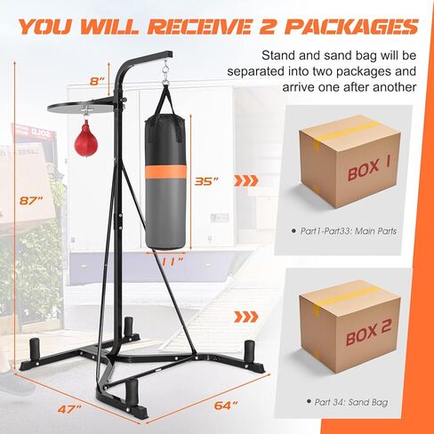 حامل كيس ملاكمة 2 في 1 للبالغين، حامل حقيبة ثقيلة مع حقيبة سرعة قابلة لضبط الارتفاع، قاعدة مرجحة تحمل ما يصل إلى 220 رطلاً، معدات ملاكمة قائمة بذاتها للتدريب المنزلي واللياقة البدنية والفنون القتالية المختلطة in Kuwait