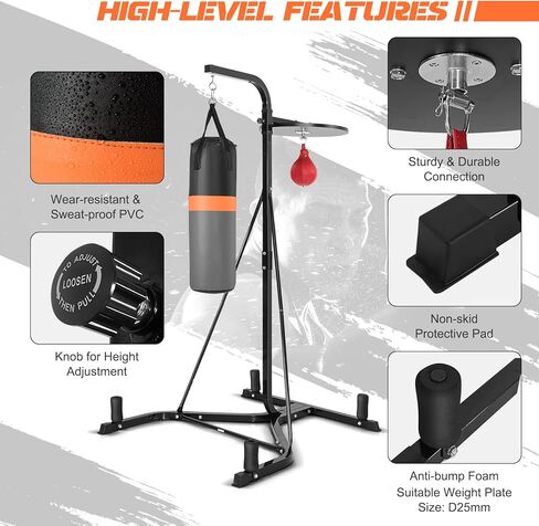 حامل كيس ملاكمة 2 في 1 للبالغين، حامل حقيبة ثقيلة مع حقيبة سرعة قابلة لضبط الارتفاع، قاعدة مرجحة تحمل ما يصل إلى 220 رطلاً، معدات ملاكمة قائمة بذاتها للتدريب المنزلي واللياقة البدنية والفنون القتالية المختلطة in Kuwait