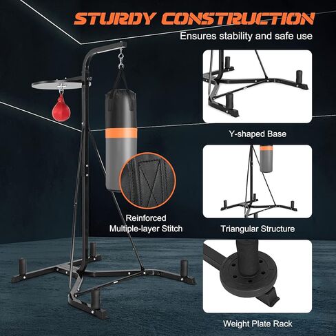 حامل كيس ملاكمة 2 في 1 للبالغين، حامل حقيبة ثقيلة مع حقيبة سرعة قابلة لضبط الارتفاع، قاعدة مرجحة تحمل ما يصل إلى 220 رطلاً، معدات ملاكمة قائمة بذاتها للتدريب المنزلي واللياقة البدنية والفنون القتالية المختلطة in Kuwait