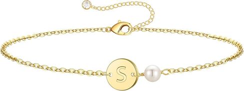 Turandoss Gold Initial Bracelets for Women - Personalized Gold Bracelets for Women Teen Girls Initial Pearl Bracelets for Girls Gifts Disc Monogram Bracelets Gold Jewelry for Women Teen Girl Gifts in Kuwait
