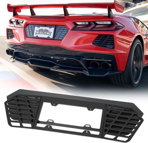 Upgraded C8 License Plate Frame Fit for Corvette C8 2020 2021 2022 2023 2024 2025 Stingray Z51 Aluminum License Plate Frame with Carbon Fiber Background C8 Corvette Accessories in Kuwait