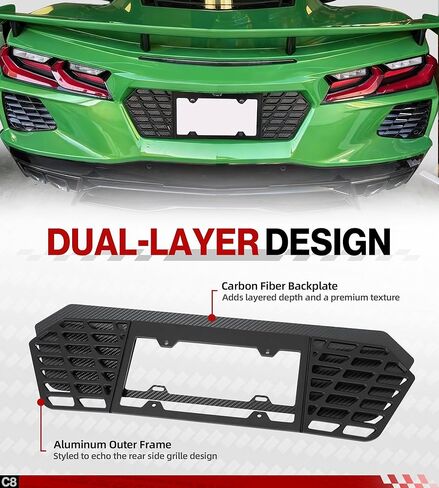 Upgraded C8 License Plate Frame Fit for Corvette C8 2020 2021 2022 2023 2024 2025 Stingray Z51 Aluminum License Plate Frame with Carbon Fiber Background C8 Corvette Accessories in Kuwait