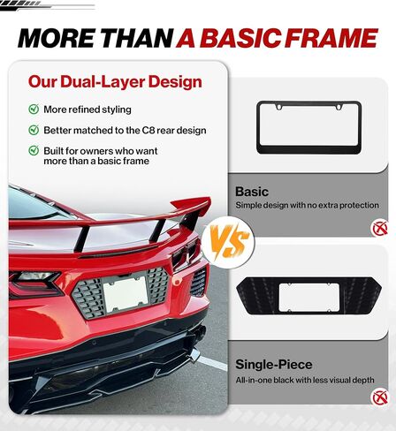 Upgraded C8 License Plate Frame Fit for Corvette C8 2020 2021 2022 2023 2024 2025 Stingray Z51 Aluminum License Plate Frame with Carbon Fiber Background C8 Corvette Accessories in Kuwait