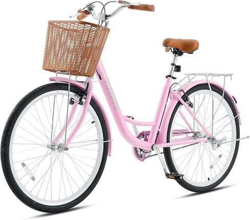 دراجة VIRIBUS Beach Cruiser للنساء، دراجة نسائية ذات سرعة واحدة مع سلة ورف 24 26 بوصة، خطوة ريترو من خلال دراجة كروزر للنساء القصيرات والسيدات ركاب المدينة، 330 رطل. in Saudi Arabia