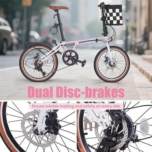 20 Inch Folding Bike for Adults, 7-Speed Foldable Bike for Women & Men, Foldable Bicycle with Dual Disc Brake, Portable Commuter City Bikes with Adjustable Saddle in Saudi Arabia
