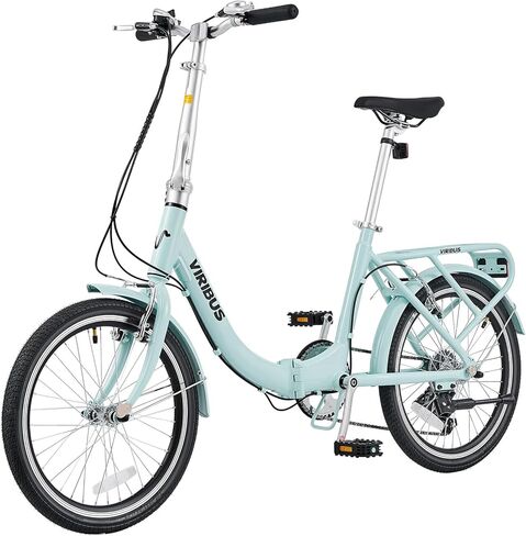 VIRIBUS Folding Bike, 20 inch Lightweight Foldable Bike for Adults 7 Speed with Aluminum Frame, Basket & Rear Rack, Step Through Collapsible Bike for Women Men Seniors City Commuter in Kuwait