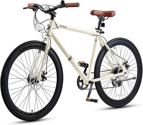 VIRIBUS Hybrid Bikes, 28 inch Mens Hybrid Bicycle 7 Speed with Lightweight Aluminum Frame & Disc Brakes, 700C Retro Vintage Adult Bike for Tall Men & City Commuters, 85% Pre-Assembled in Kuwait