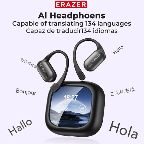 ERAZER AI Translation Earbuds Real Time, LCD Touch Screen Language Translator Earbuds for 134 Languages, 3-in-1 Bluetooth Translator Device with APP, Fit iOS &Android, Ideal for Travel Business in Kuwait