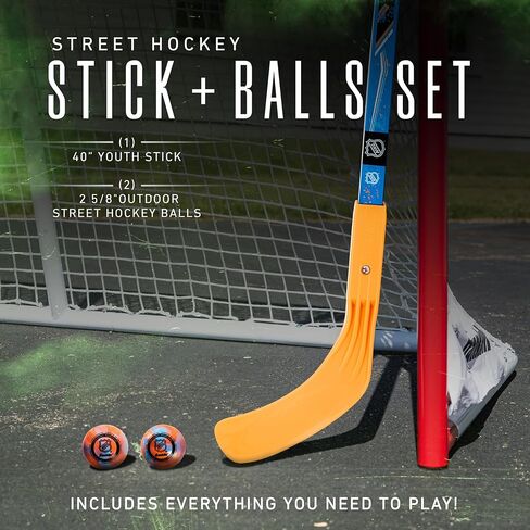 Franklin Sports NHL Kids Street Hockey Stick + مجموعة الكرات - عصا هوكي الشوارع للشباب 40 بوصة + (2) كرات الهوكي الدوارة الخارجية - مجموعة المبتدئين للهوكي للأطفال in Saudi Arabia