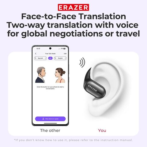 ERAZER AI Translation Earbuds Real Time, LCD Touch Screen Language Translator Earbuds for 134 Languages, 3-in-1 Bluetooth Translator Device with APP, Fit iOS &Android, Ideal for Travel Business in Kuwait