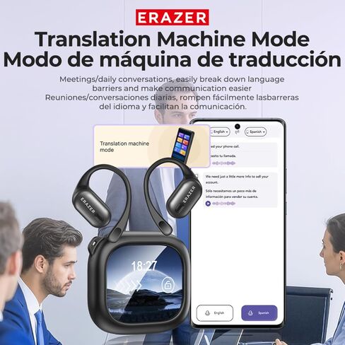 ERAZER AI Translation Earbuds Real Time, LCD Touch Screen Language Translator Earbuds for 134 Languages, 3-in-1 Bluetooth Translator Device with APP, Fit iOS &Android, Ideal for Travel Business in Kuwait