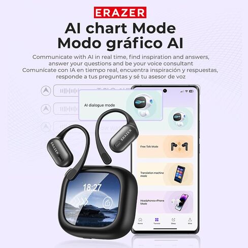 ERAZER AI Translation Earbuds Real Time, LCD Touch Screen Language Translator Earbuds for 134 Languages, 3-in-1 Bluetooth Translator Device with APP, Fit iOS &Android, Ideal for Travel Business in Kuwait