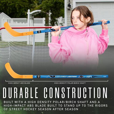 Franklin Sports NHL Kids Street Hockey Stick + مجموعة الكرات - عصا هوكي الشوارع للشباب 40 بوصة + (2) كرات الهوكي الدوارة الخارجية - مجموعة المبتدئين للهوكي للأطفال in Saudi Arabia