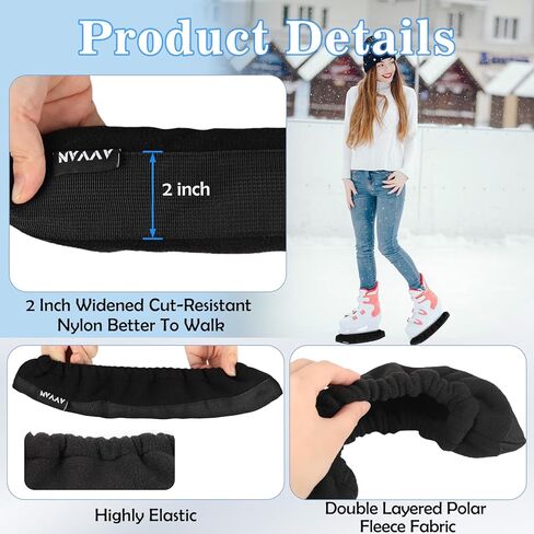 Ice Skate Blade Covers with 2" Thickened & Widened Bottom, Cut-Resistant Nylon & Double-Layer Polar Fleece Blades Protector Guards for Hockey Skates, Figure Skates, Ice Skates, Speed Skates in Saudi Arabia