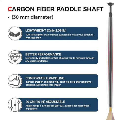SUP Paddleboard Paddle with Carbon Fiber Shaft and Enhanced PP Blade, Adjustable Stand Up Paddle Board Paddle, 66-82" (170-210 cm), Bamboo Pattern Series in Saudi Arabia