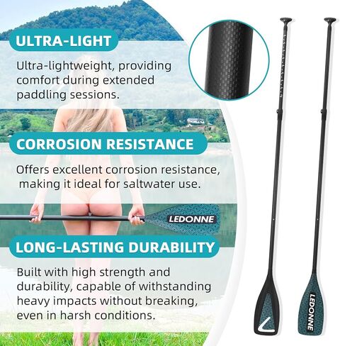 LEDONNE Carbon SUP Paddles 3 Piece Adjustable Stand Up Paddle Board Paddles Lightweight Carbon Fiber Shaft Floating Portable Paddle Oar, Black in Kuwait