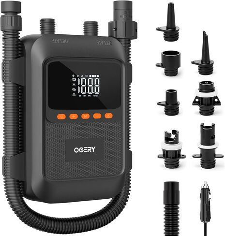 OGERY Paddle Board Electric Pump with Safe & 30% Faster Dual Stage Inflation & Deflation, Up to 20PSI, Smart Auto-Off and Powerful Rechargeable Compact Air Pump for Sup Inflatable Beds Tent Boats in Kuwait