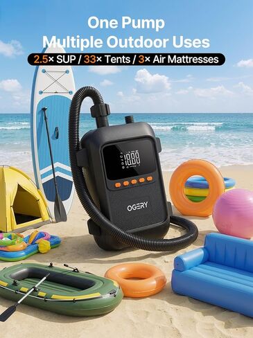 OGERY Paddle Board Electric Pump with Safe & 30% Faster Dual Stage Inflation & Deflation, Up to 20PSI, Smart Auto-Off and Powerful Rechargeable Compact Air Pump for Sup Inflatable Beds Tent Boats in Kuwait