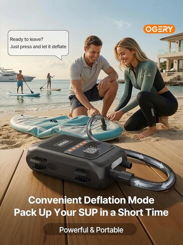 OGERY Paddle Board Electric Pump with Safe & 30% Faster Dual Stage Inflation & Deflation, Up to 20PSI, Smart Auto-Off and Powerful Rechargeable Compact Air Pump for Sup Inflatable Beds Tent Boats in Kuwait