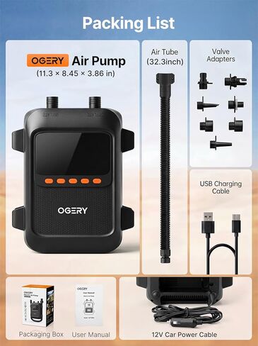 OGERY Paddle Board Electric Pump with Safe & 30% Faster Dual Stage Inflation & Deflation, Up to 20PSI, Smart Auto-Off and Powerful Rechargeable Compact Air Pump for Sup Inflatable Beds Tent Boats in Kuwait