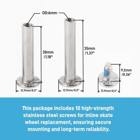 10 قطع من براغي محور التزلج المضمنة - قطر العمود 6 مم (15/64 بوصة) براغي عجلات بديلة للشفرة الدوارة، براغي مقبس سداسية بطول 30 مم لمحاور 6 مم، أجهزة تزلج معدنية فضية اللون in Kuwait