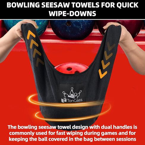 TonGass Bowling Seesaw Towel 3-Pack with Rotating Bowling Ball Cup 3-Pack, Microfiber Bowlings Ball Polisher Towels and Bowlings Bearing Spinner Cup Stands for Cleaning, Polishing & Storage - Black in Saudi Arabia