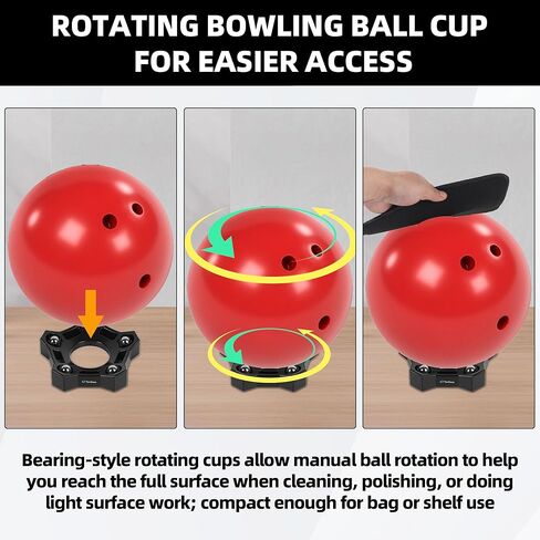 TonGass Bowling Seesaw Towel 3-Pack with Rotating Bowling Ball Cup 3-Pack, Microfiber Bowlings Ball Polisher Towels and Bowlings Bearing Spinner Cup Stands for Cleaning, Polishing & Storage - Black in Saudi Arabia