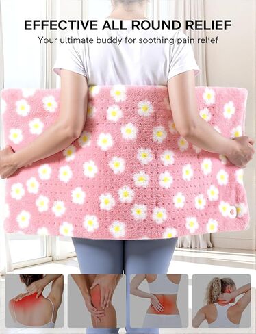 Heating Pad, ALLJOY Electric Heating Pads for Back Pain Relief, 6 Heat Levels & 8 Timers, 24" x 12" Large Heat Pad Moist & Dry Heat Therapy, Heating Pad for Abdomen Cramps, Shoulder, Leg, Arm - Blue in Kuwait