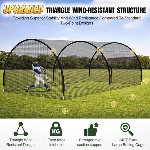 أقفاص مضرب البيسبول للفناء الخلفي 24 قدم × 10 قدم × 10 قدم شبكة قفص البيسبول والكرة اللينة مع باب بسحاب 4 طبقات شبكية معززة قفص مضرب محمول للتدريب في الفناء الخلفي وفي الهواء الطلق in Kuwait