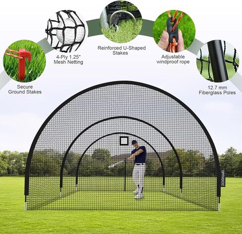 أقفاص مضرب البيسبول للفناء الخلفي 24 قدم × 10 قدم × 10 قدم شبكة قفص البيسبول والكرة اللينة مع باب بسحاب 4 طبقات شبكية معززة قفص مضرب محمول للتدريب في الفناء الخلفي وفي الهواء الطلق in Kuwait