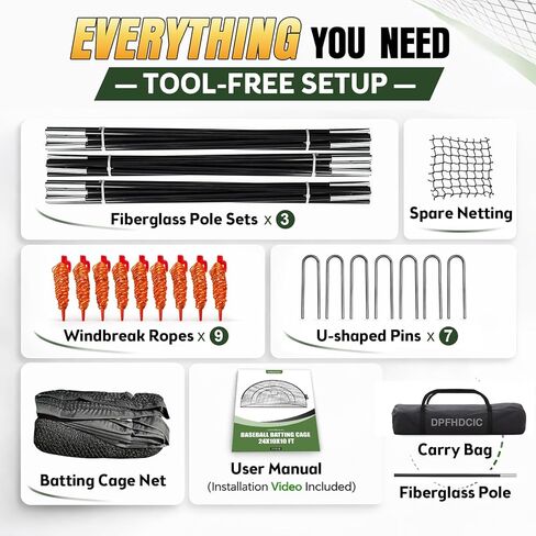 أقفاص مضرب البيسبول للفناء الخلفي 24 قدم × 10 قدم × 10 قدم شبكة قفص البيسبول والكرة اللينة مع باب بسحاب 4 طبقات شبكية معززة قفص مضرب محمول للتدريب في الفناء الخلفي وفي الهواء الطلق in Kuwait
